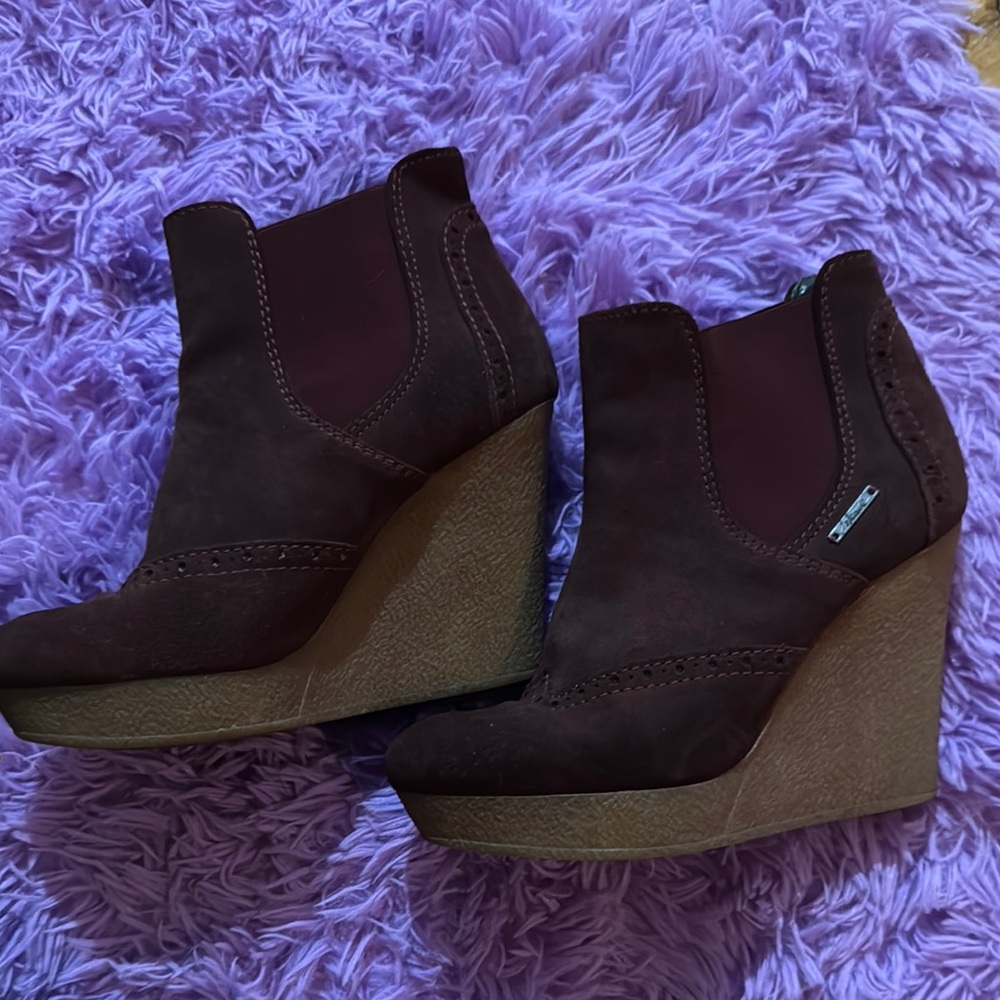 Diesel Brown and Red Wedge Shoes with Suede Finish